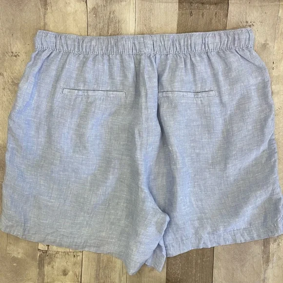 Tahari Plus Size 1X Blue 100% Linen  High Rise Pull-On Shorts Pockets - Picture 2 of 10